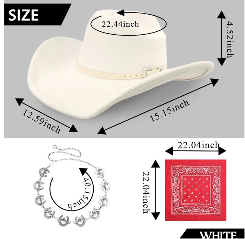 WOKNOW Classic Western Cowboy Hat for Men & Women, Felt Cowgirl Hat with Two Decorative Bands, ，Wide Brim， All-Season Wear - Image 2
